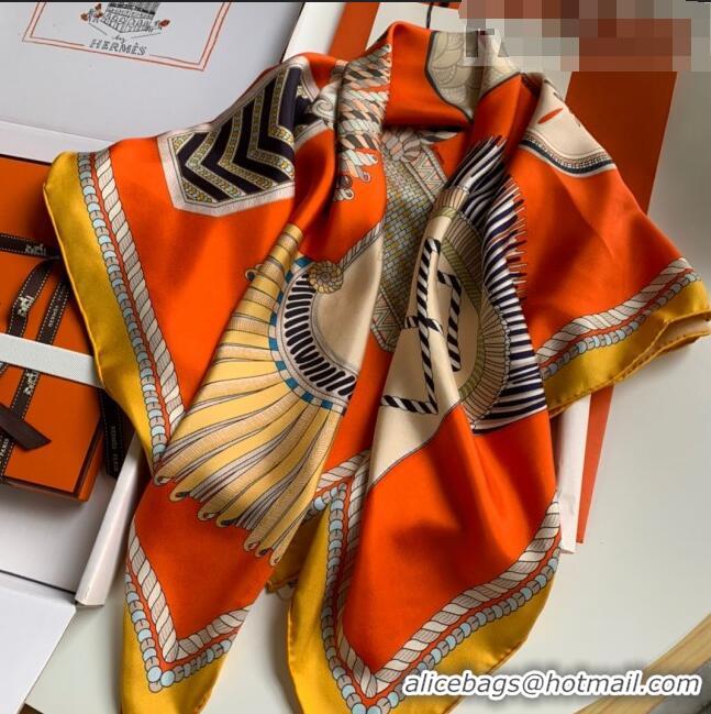 New Design Hermes 100% Silk Square Scarf 90x90cm H51609 Orange 2023