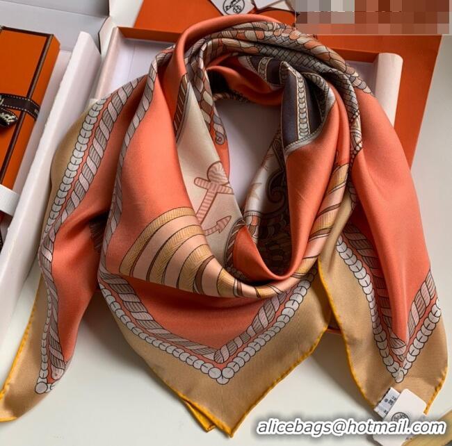 New Design Hermes 100% Silk Square Scarf 90x90cm H51609 Orange 2023