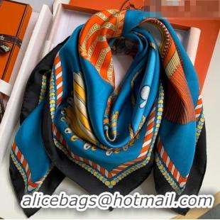 Unique Grade Hermes 100% Silk Square Scarf 90x90cm H51608 Blue 2023