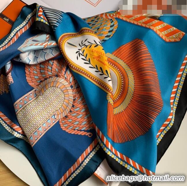 Unique Grade Hermes 100% Silk Square Scarf 90x90cm H51608 Blue 2023