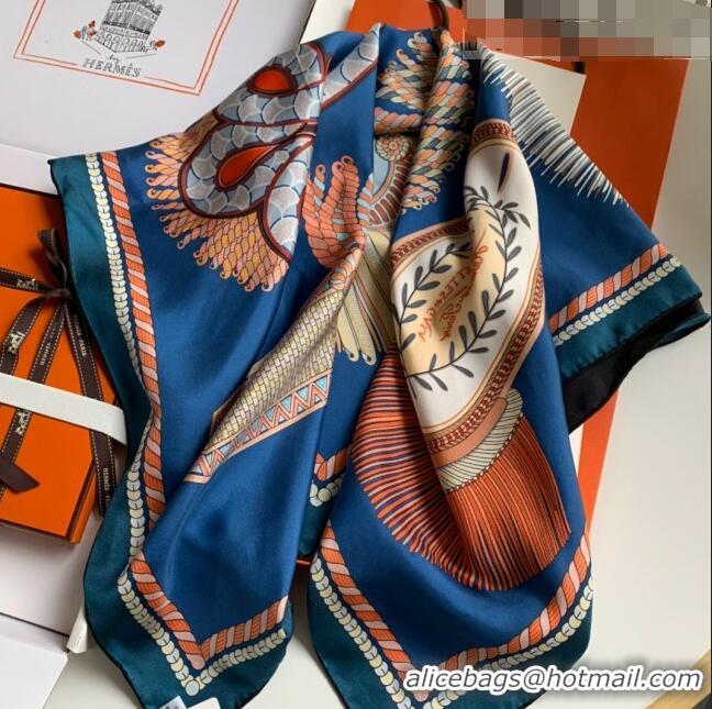 Unique Grade Hermes 100% Silk Square Scarf 90x90cm H51608 Blue 2023