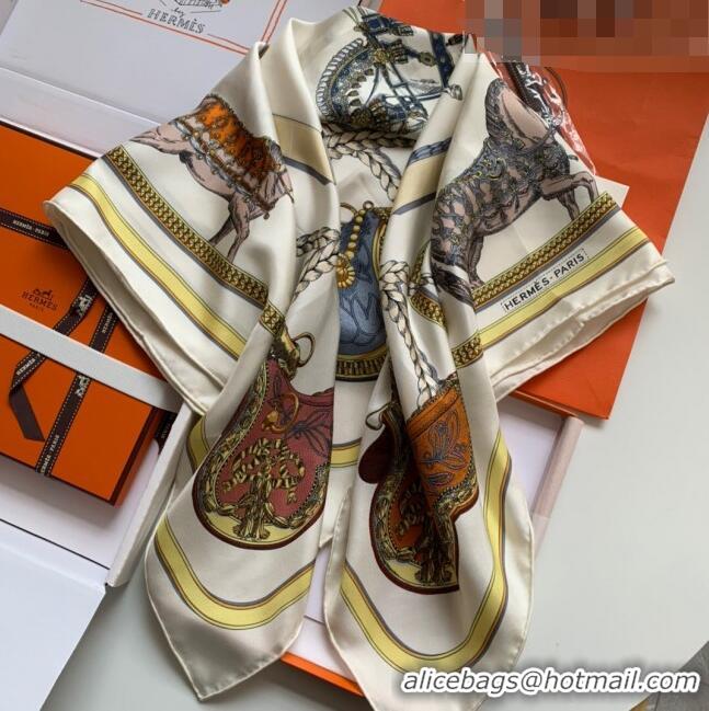 Affordable Price Hermes 100% Silk Square Scarf 90x90cm H51809 Beige/Blue 2023