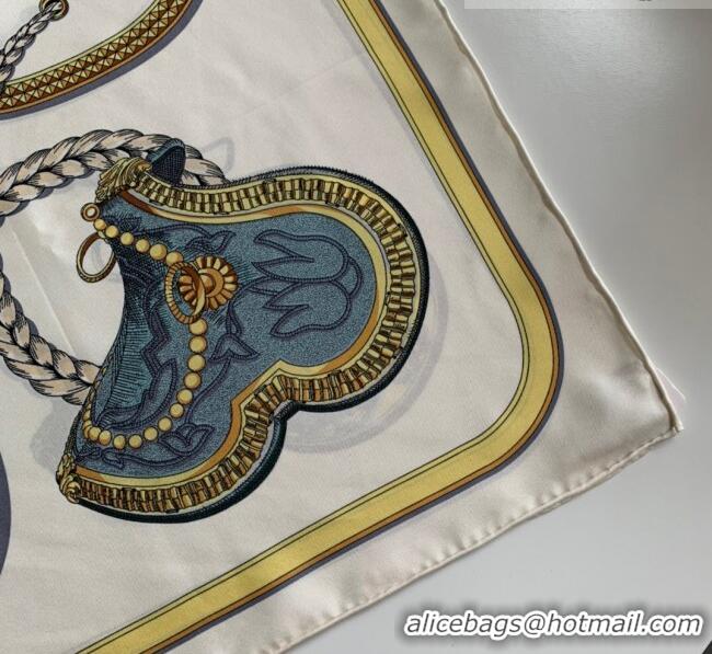 Affordable Price Hermes 100% Silk Square Scarf 90x90cm H51809 Beige/Blue 2023