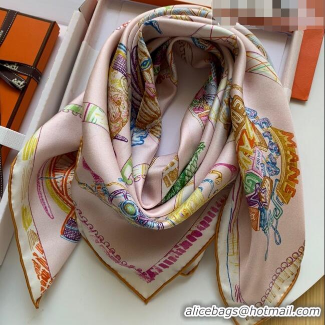 New Style Hermes 100% Silk Square Scarf 90x90cm H51804 Light Pink 2023