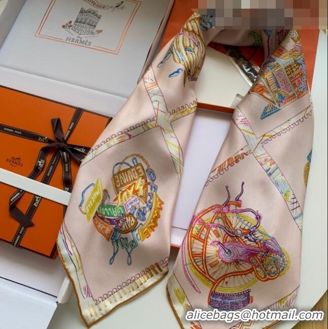 New Style Hermes 100% Silk Square Scarf 90x90cm H51804 Light Pink 2023