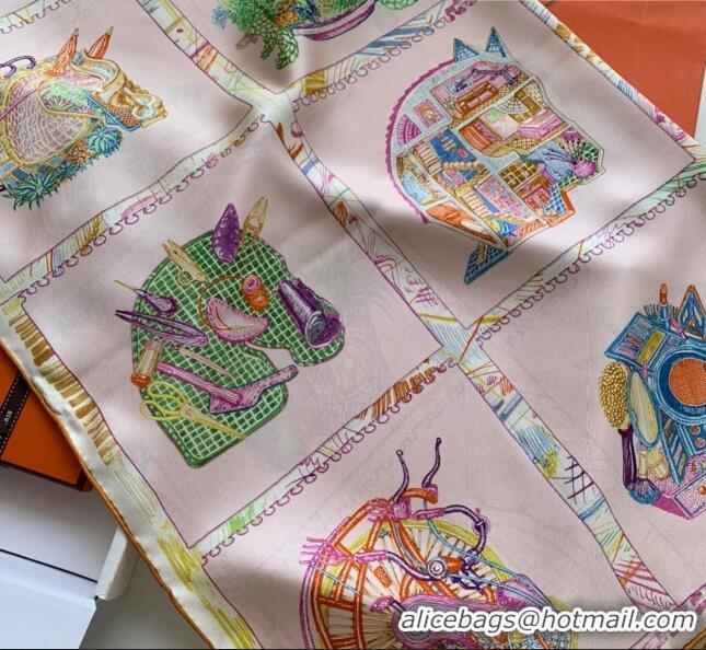 New Style Hermes 100% Silk Square Scarf 90x90cm H51804 Light Pink 2023