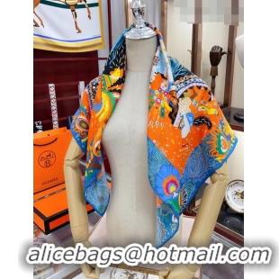 Most Popular Hermes Costume de Fete scarf 90 H61204 Blue/Orange 2023