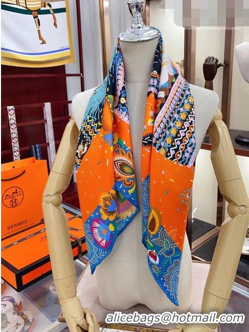 Most Popular Hermes Costume de Fete scarf 90 H61204 Blue/Orange 2023