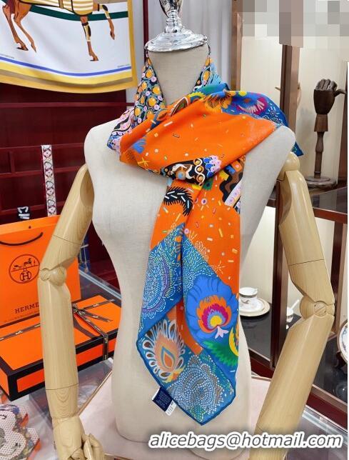 Most Popular Hermes Costume de Fete scarf 90 H61204 Blue/Orange 2023