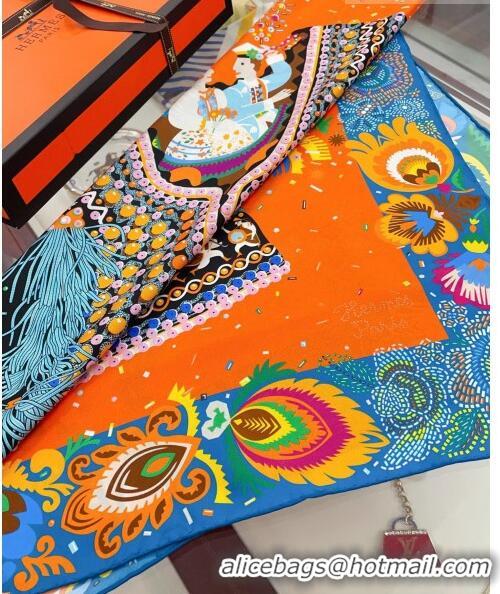 Most Popular Hermes Costume de Fete scarf 90 H61204 Blue/Orange 2023