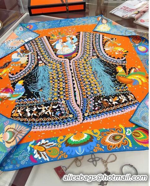 Most Popular Hermes Costume de Fete scarf 90 H61204 Blue/Orange 2023