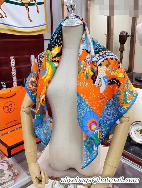 Most Popular Hermes Costume de Fete scarf 90 H61204 Blue/Orange 2023