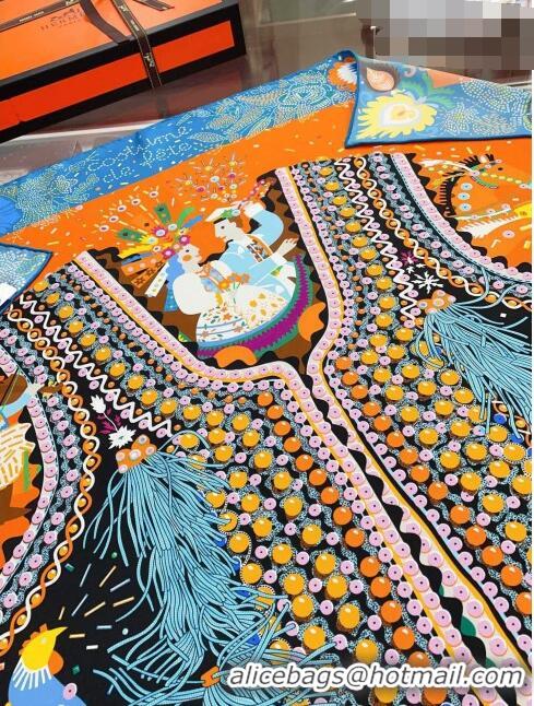 Most Popular Hermes Costume de Fete scarf 90 H61204 Blue/Orange 2023