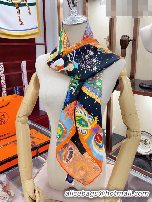 Grade Quality Hermes Costume de Fete scarf 90 H61203 Black/Orange 2023