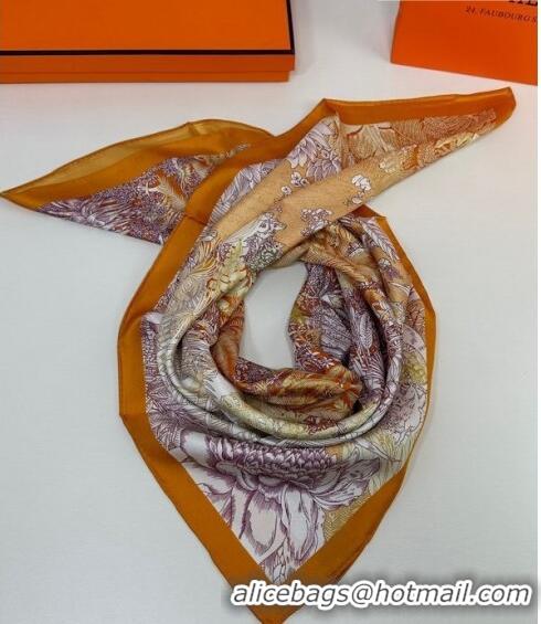 Buy Fashionable Hermes Silk Sqaure Scarf 90x90cm 061303 Orange 2023