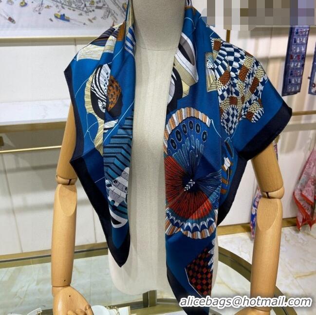 Luxurious Hermes Silk Sqaure Scarf 90x90cm 061308 Navy Blue 2023