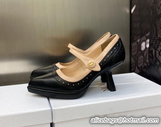 Unique Style Dior Mary Janes Pumps 8cm in Perforated Calfskin Black/Beige 605017