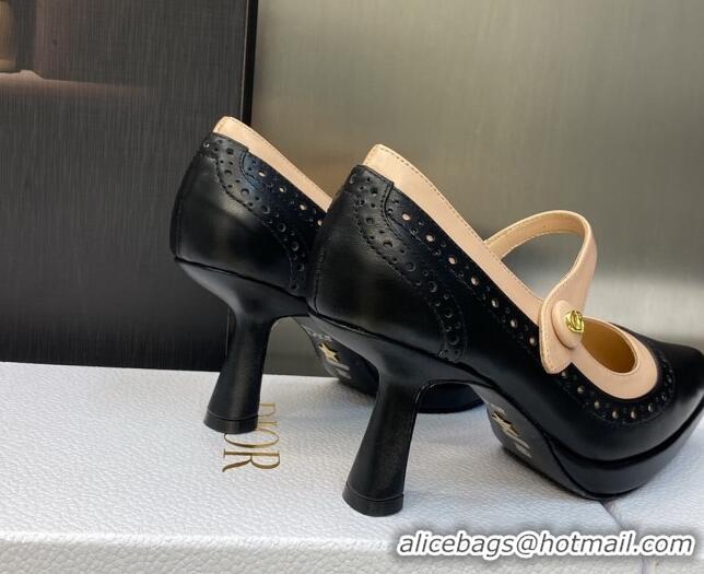 Unique Style Dior Mary Janes Pumps 8cm in Perforated Calfskin Black/Beige 605017