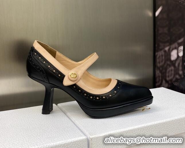 Unique Style Dior Mary Janes Pumps 8cm in Perforated Calfskin Black/Beige 605017