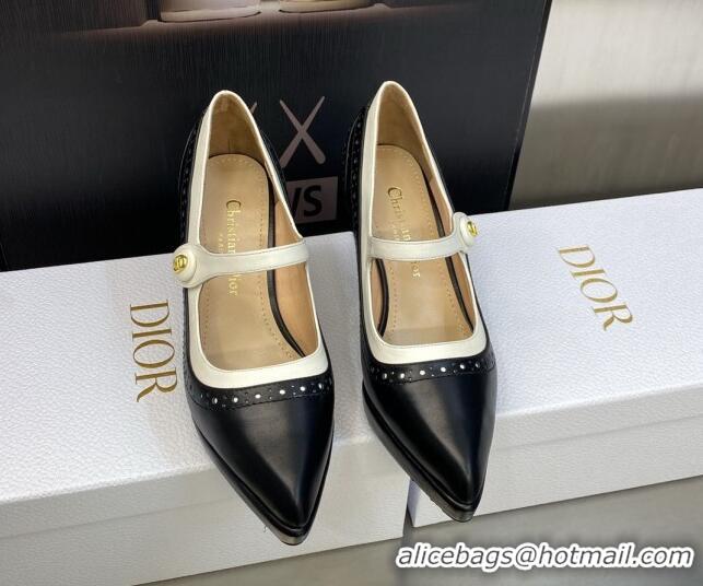 Luxury Dior Mary Janes Pumps 8cm in Perforated Calfskin Black/White 605018