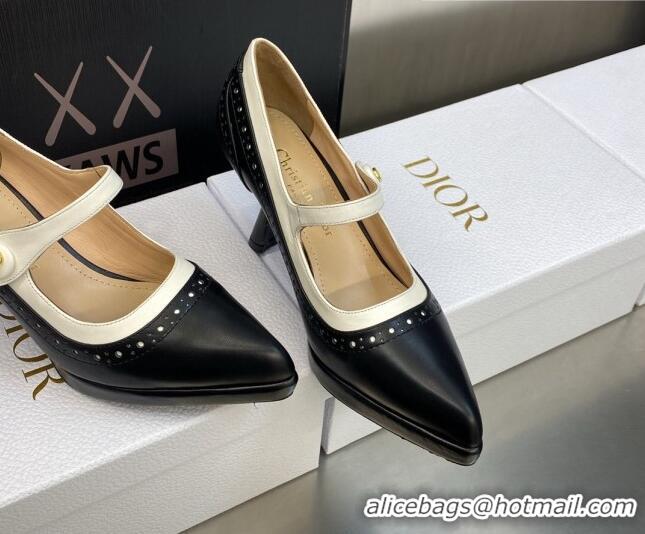 Luxury Dior Mary Janes Pumps 8cm in Perforated Calfskin Black/White 605018