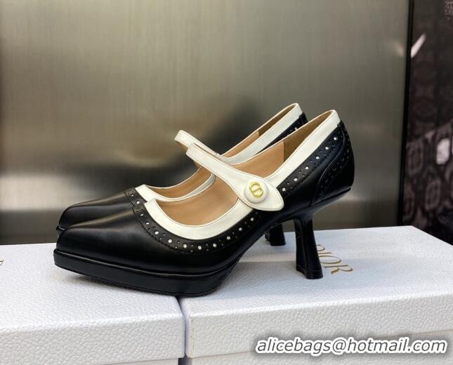 Luxury Dior Mary Janes Pumps 8cm in Perforated Calfskin Black/White 605018