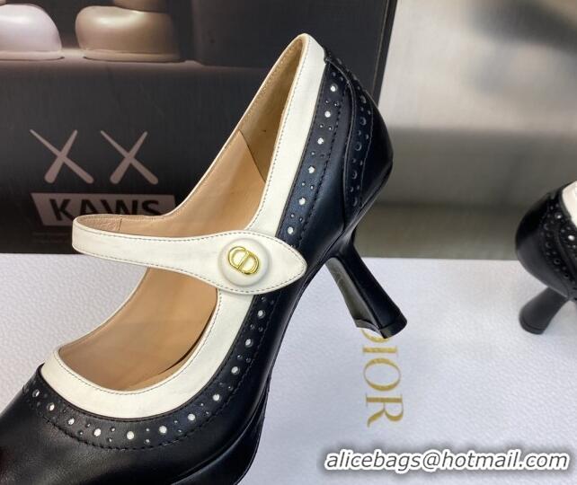 Luxury Dior Mary Janes Pumps 8cm in Perforated Calfskin Black/White 605018