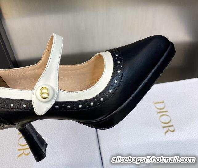 Luxury Dior Mary Janes Pumps 8cm in Perforated Calfskin Black/White 605018