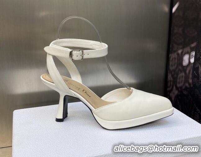 Shop Duplicate Dior Calfskin Pumps 8cm with Ankle Strap White 605019