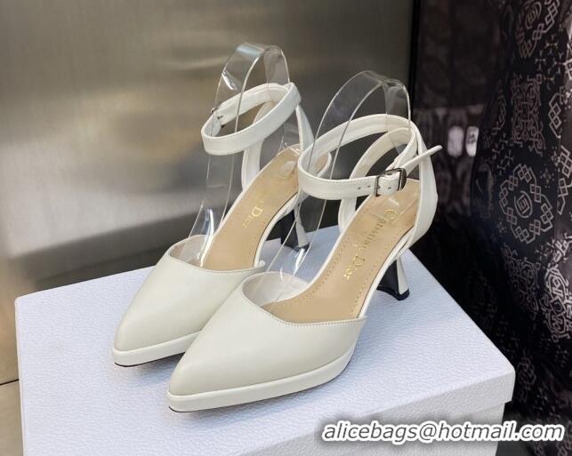 Shop Duplicate Dior Calfskin Pumps 8cm with Ankle Strap White 605019