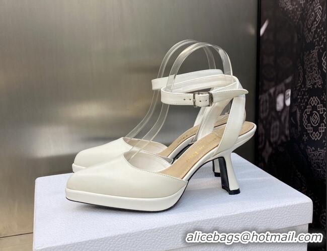 Shop Duplicate Dior Calfskin Pumps 8cm with Ankle Strap White 605019