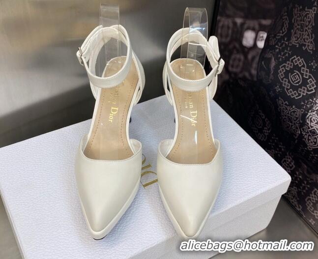 Shop Duplicate Dior Calfskin Pumps 8cm with Ankle Strap White 605019