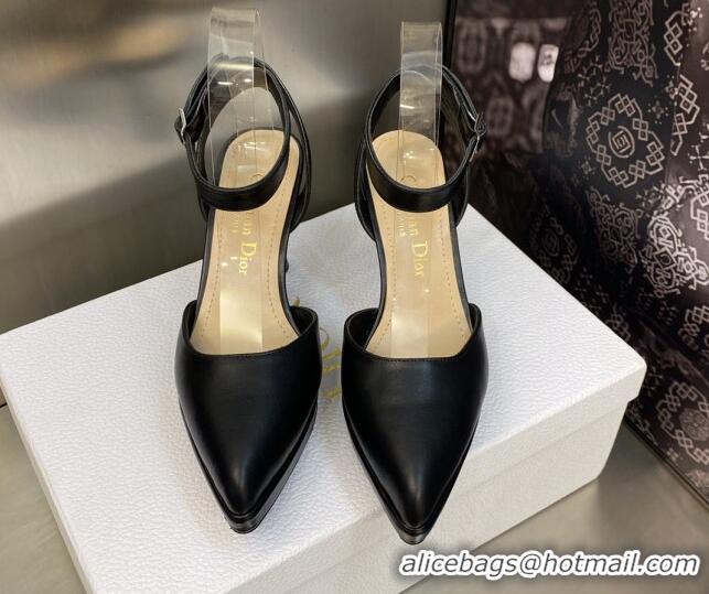 Low Cost Dior Calfskin Pumps 8cm with Ankle Strap Black 605020