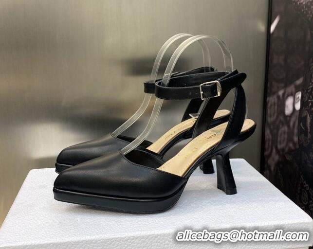 Low Cost Dior Calfskin Pumps 8cm with Ankle Strap Black 605020