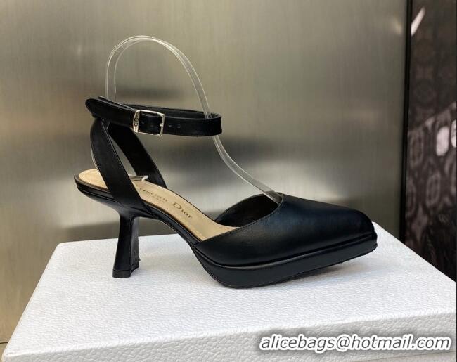 Low Cost Dior Calfskin Pumps 8cm with Ankle Strap Black 605020