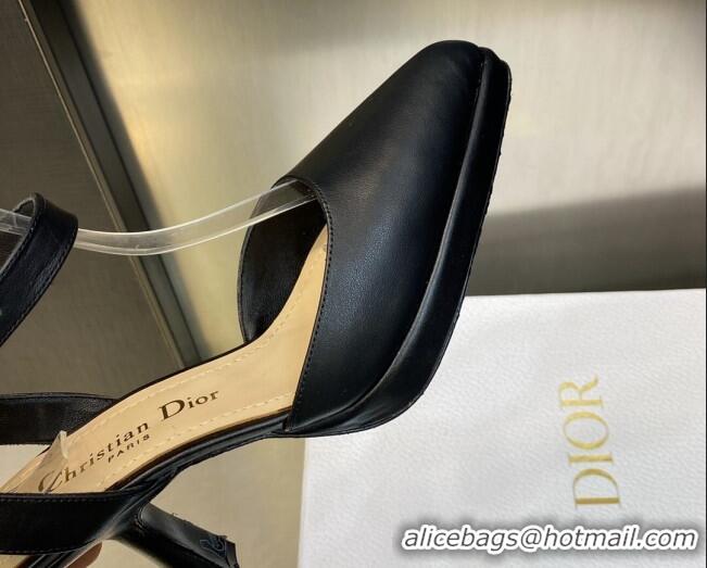 Low Cost Dior Calfskin Pumps 8cm with Ankle Strap Black 605020