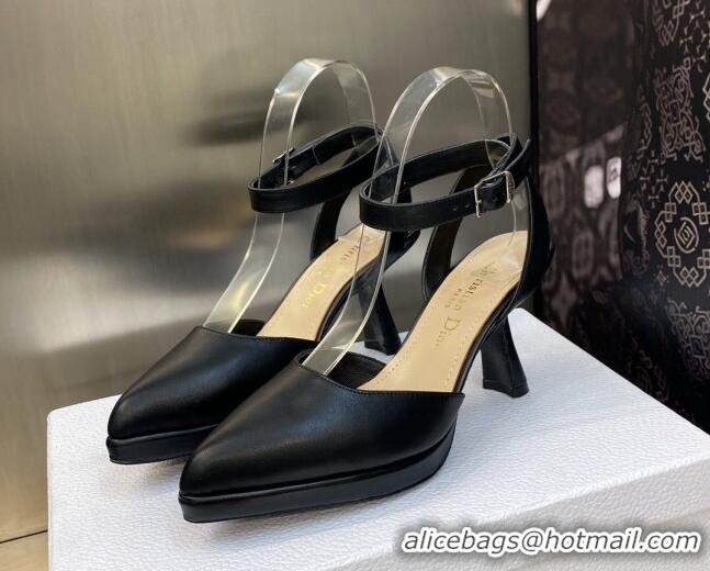 Low Cost Dior Calfskin Pumps 8cm with Ankle Strap Black 605020