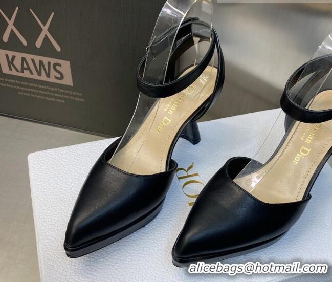 Low Cost Dior Calfskin Pumps 8cm with Ankle Strap Black 605020