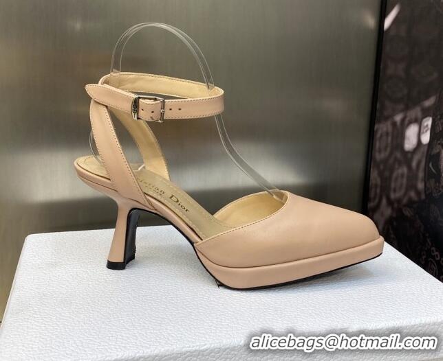 Discount Dior Calfskin Pumps 8cm with Ankle Strap Beige 605021