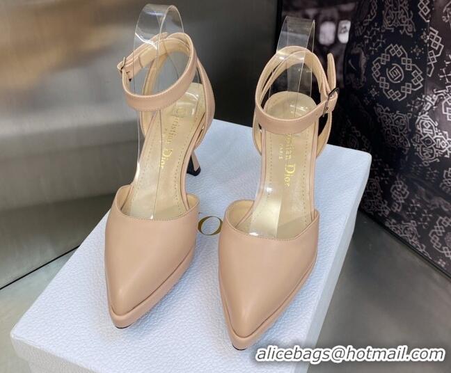 Discount Dior Calfskin Pumps 8cm with Ankle Strap Beige 605021