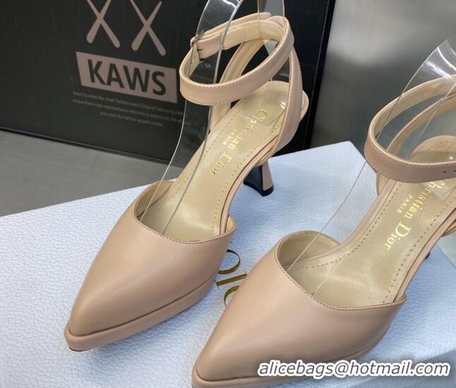 Discount Dior Calfskin Pumps 8cm with Ankle Strap Beige 605021