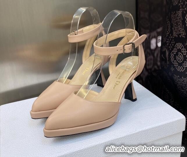 Discount Dior Calfskin Pumps 8cm with Ankle Strap Beige 605021