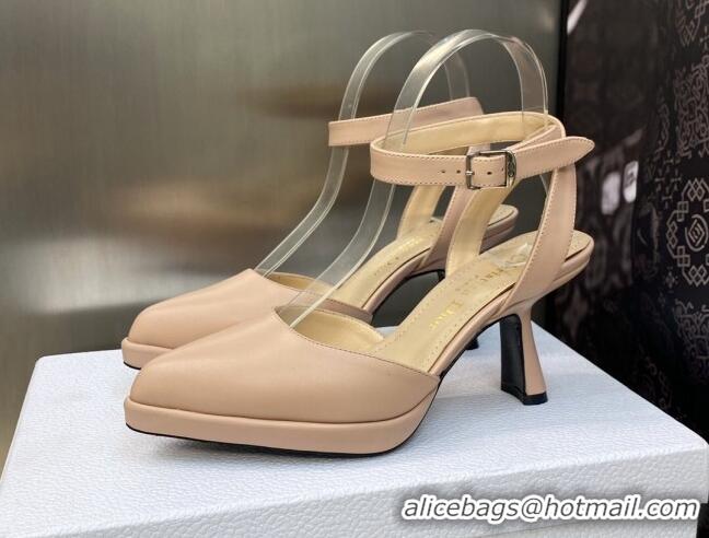 Discount Dior Calfskin Pumps 8cm with Ankle Strap Beige 605021