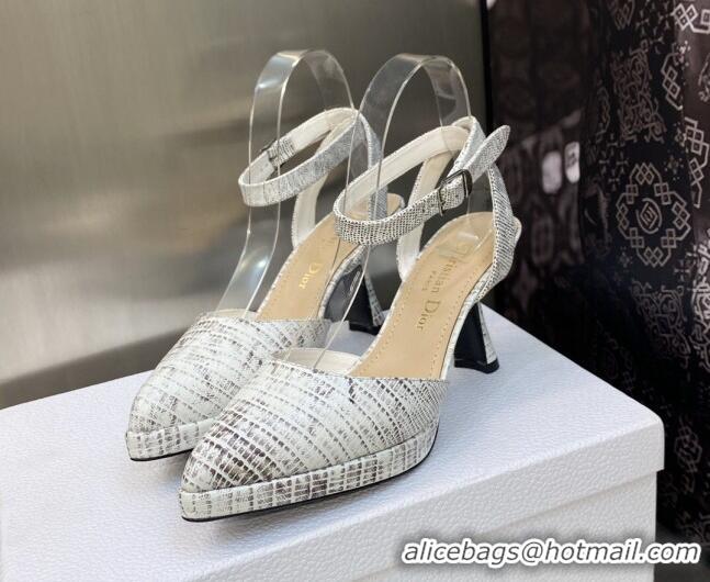 Top Design Dior Pumps 8cm in lizard Embossed Leather White 605023