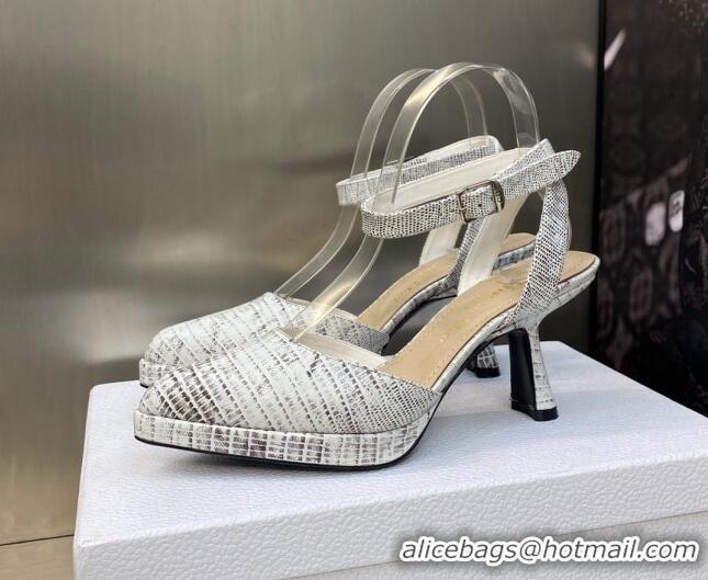 Top Design Dior Pumps 8cm in lizard Embossed Leather White 605023