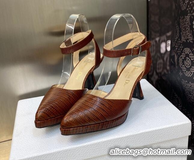 Pretty Style Dior Pumps 8cm in lizard Embossed Leather Brown 605024