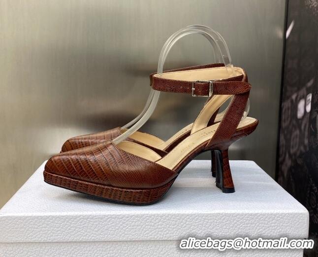 Pretty Style Dior Pumps 8cm in lizard Embossed Leather Brown 605024