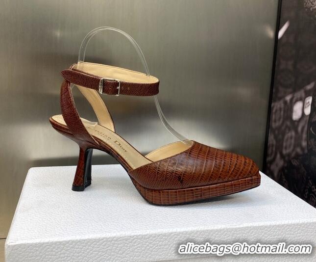 Pretty Style Dior Pumps 8cm in lizard Embossed Leather Brown 605024