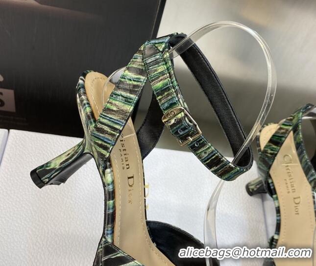 Top Grade Dior Pumps 8cm in Printed Leather Green 605025