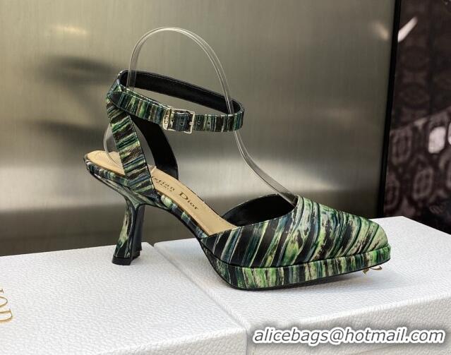 Top Grade Dior Pumps 8cm in Printed Leather Green 605025